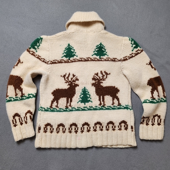 Vintage Wool Cowichan Zip Sweater Elk Evergreen Pattern Eclectic - Picture 2 of 12